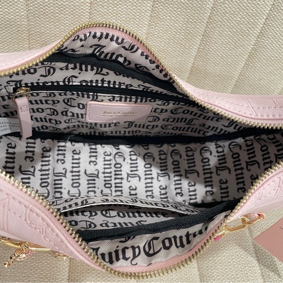 NEW Juicy Couture Pink Powder Blush Embossed Shoulder Bag Top Notch Hobo Chain - Picture 8 of 8